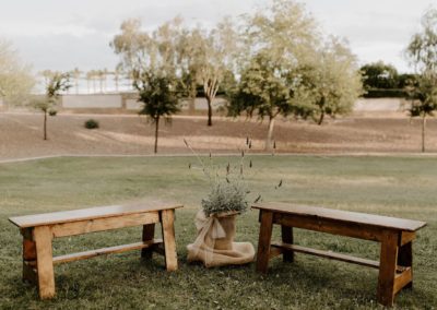 Wood farm bench rentals for weddings and events in Mesa AZ.