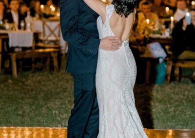 bride and groom dancing on a parquet oak dance floor at wedding