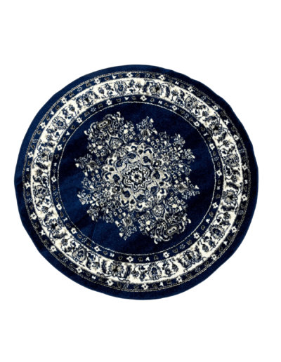 Blue and white round rug rental 5.5ft