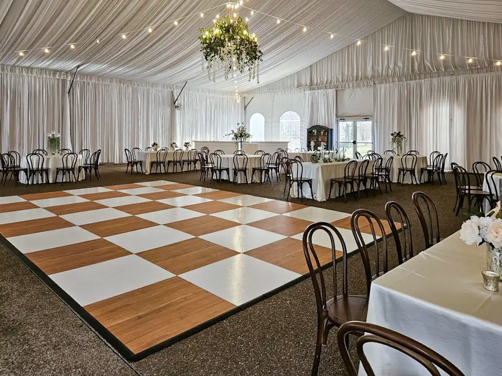 White and maple checkered dance floor rental Arizona wedding